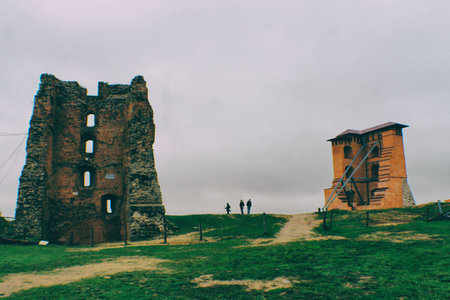 Ruined remains of the walls of the Novogrudok castle in Belarusの写真素材