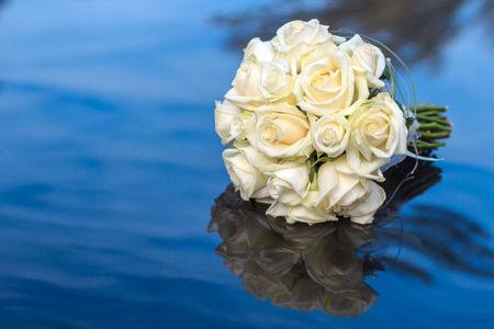 Bridal bouquet of white rosesの写真素材