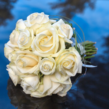 Bridal bouquet of white rosesの写真素材