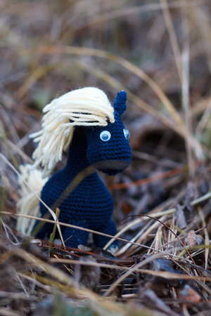 Knitted horse - a little tale with their own handsの写真素材