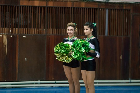 Kamenskoye, Ukraine - March 8, 2017: Championship of the city of Kamenskoye in cheerleading among...
