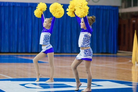 Kamenskoye, Ukraine - November 28, 2017: Championship of the city of Kamenskoye in cheerleading...