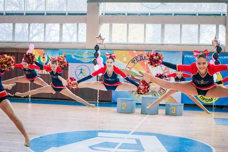 Kamenskoye, Ukraine - November 29, 2017: Championship of the city of Kamenskoye in cheerleading...