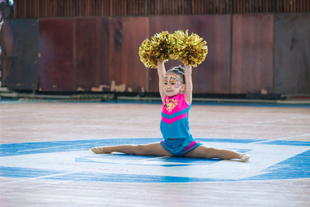 Kamenskoye, Ukraine - February 18, 2018: Championship KPSK Prometheus oncheerleading, young...
