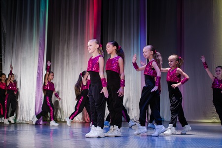 Kamenskoye, Ukraine - November 14, 2018: Championship of the city of Kamenskoye in cheerleading...