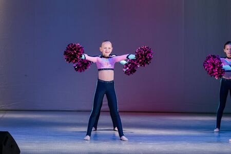 Kamenskoye, Ukraine - October 14, 2018: Championship of the city of Kamenskoye in cheerleading among...