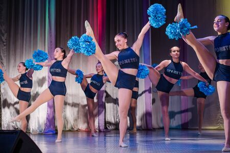 Kamenskoye, Ukraine - October 14, 2018: Championship of the city of Kamenskoye in cheerleading among...
