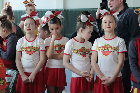 Kamianske, Ukraine - February 16, 2020: Cup of Dnipropetrovsk region from cheerleading among solo,...