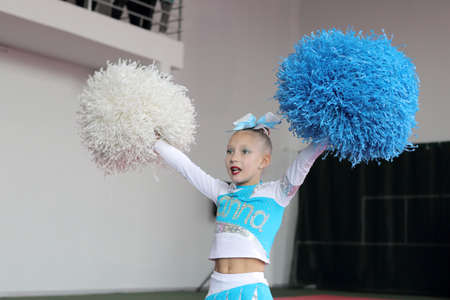 Kamianske, Ukraine - February 16, 2020: Cup of Dnipropetrovsk region from cheerleading among solo,...