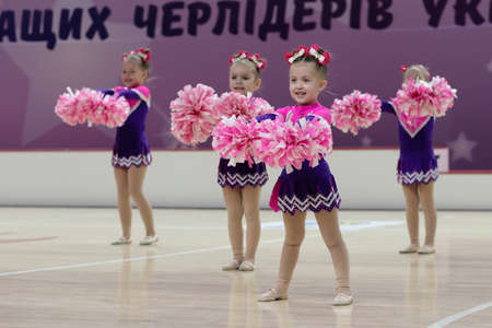 Kamianske, Ukraine - February 16, 2020: Cup of Dnipropetrovsk region from cheerleading among solo,...