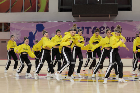 Kamianske, Ukraine - February 16, 2020: Cup of Dnipropetrovsk region from cheerleading among solo,...