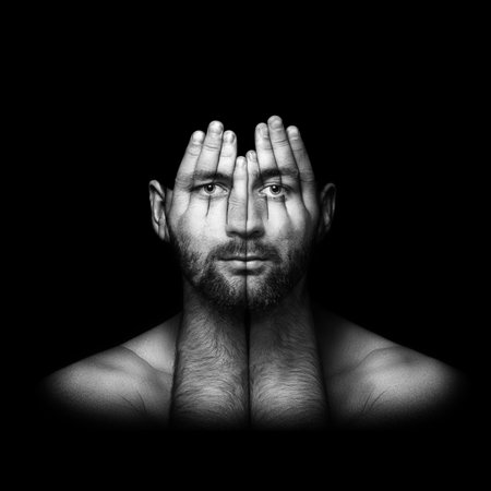 psychological portrait of a person, concept idea art of surreal, double exposure, face shines...