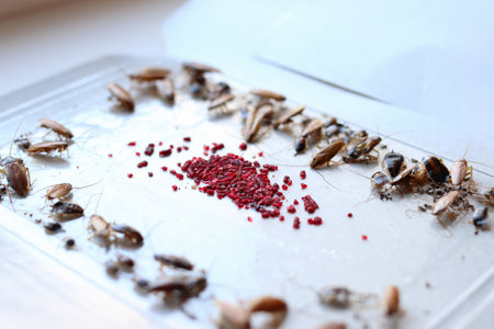 many cockroaches caught in the sticky trap, insect control at home, cockroach bait lured many big and small cockroaches into the sticky trapの写真素材