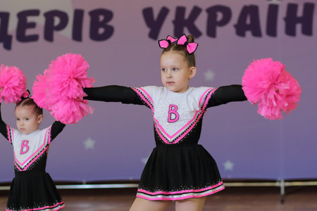Kamianske, Ukraine - March 21, 2021: Cup of Dnipropetrovsk region, cheerleaders perform at the...