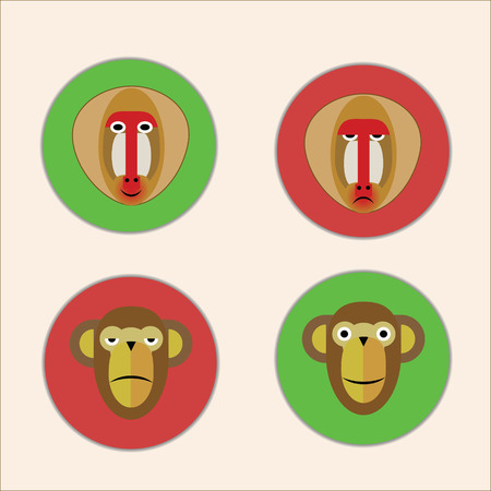 Flat icons with monkey facesのイラスト素材