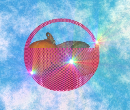 Nice shopping basket with foodの写真素材