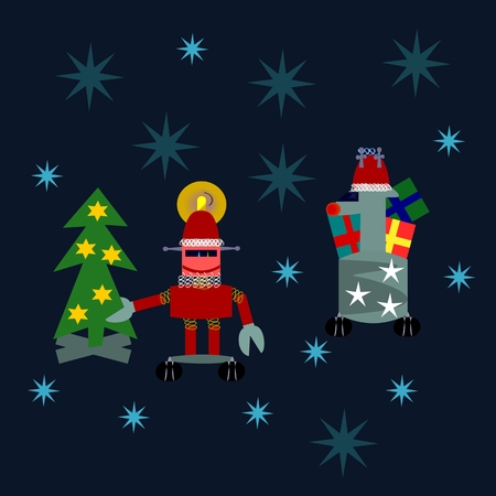 Merry Christmas - Santa and reindeer robotsのイラスト素材