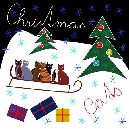 Beautiful cute Christmas design with colorful catsのイラスト素材