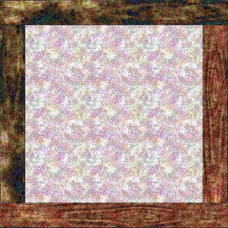 vintage frame made of stained wood with floral patternの写真素材