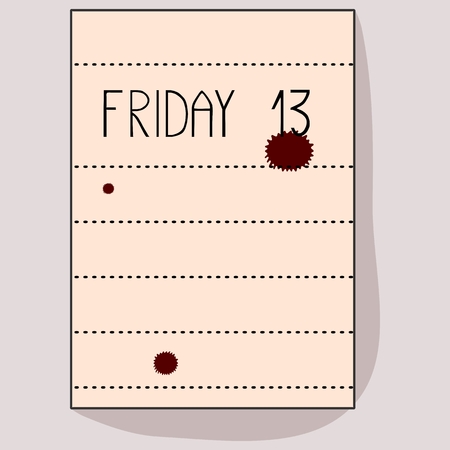Sheet of notebook with the inscription Friday 13 and red spotsのイラスト素材