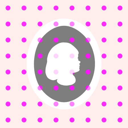Retro polka dot pattern with stylized girl profile headの写真素材