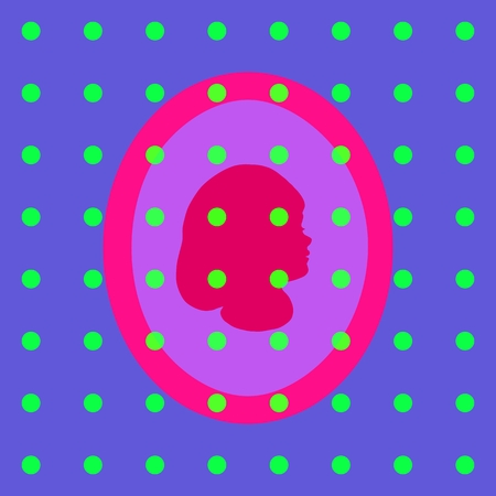 Retro polka dot pattern with stylized girl profile headの写真素材