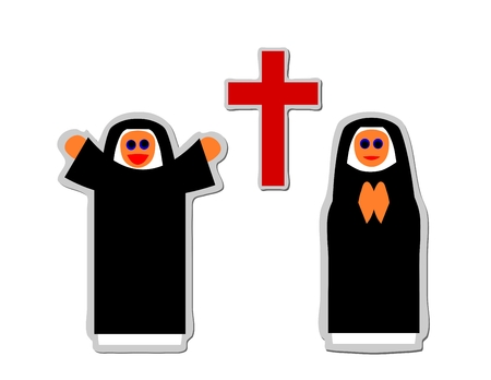 Simple icon of christian nun rejoicing and praying front red crossのイラスト素材