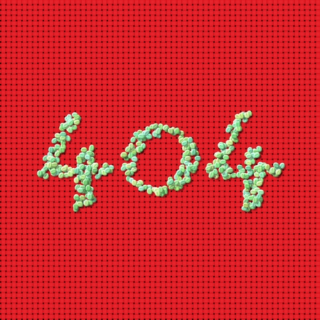 Inscription 404 composed of generated green coffee beans on red woven mat