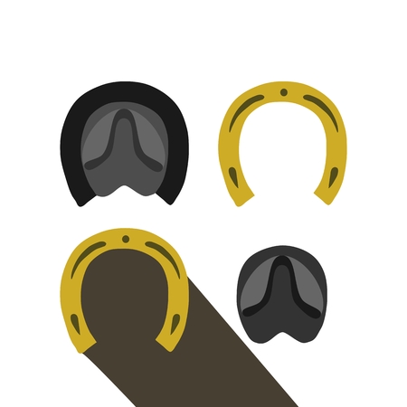 Footprints of hobnailed and unshod horse and horseshoe icon isolated and with long shadowのイラスト素材