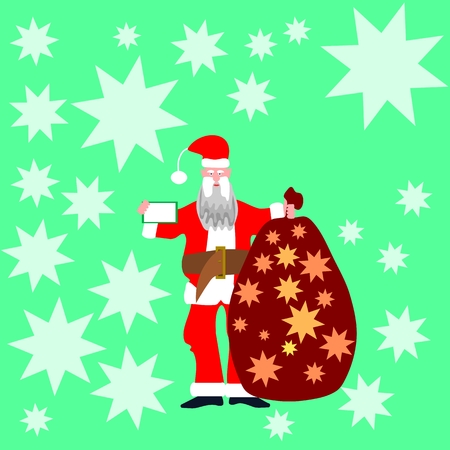 Santa claus in red clothing with fur trim and wide belt carrying the sack with gifts. のイラスト素材