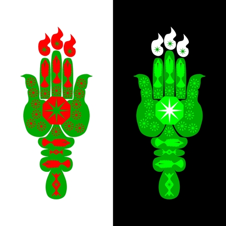 Green hamsa hand styled into the shape of a torchのイラスト素材