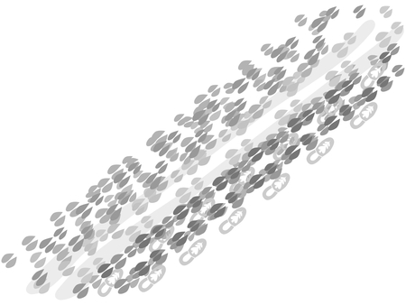 Overlapping traces of sledge and reindeer hooves on each side sleds four types of fingerprints, trace the head of the animal in the middle. Male tracks right from the sled. Traces overlap.のイラスト素材