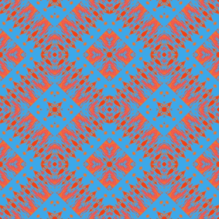 Abstract filigree checkered fractal orange blue seamless patternの写真素材