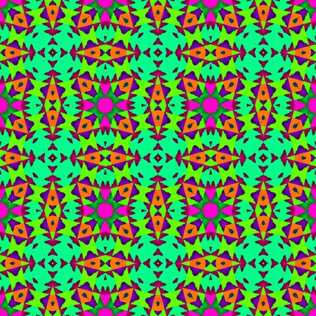 Abstract fractal kaleidoscopic seamless floral decorative design in op art color style inspired by traditional Central American patternsの写真素材