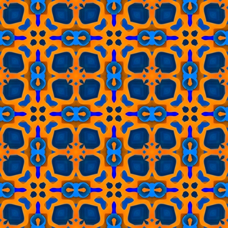 Abstract fractal kaleidoscopic seamless floral decorative design in op art color style inspired by traditional Central American patternsの写真素材