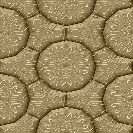 Gold ocher brown metal textured tile seamless decorative floral fractal filigree patternの写真素材