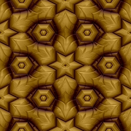 Abstract seamless decorative engraved gold or brass pattern on square tile - digitally rendered...
