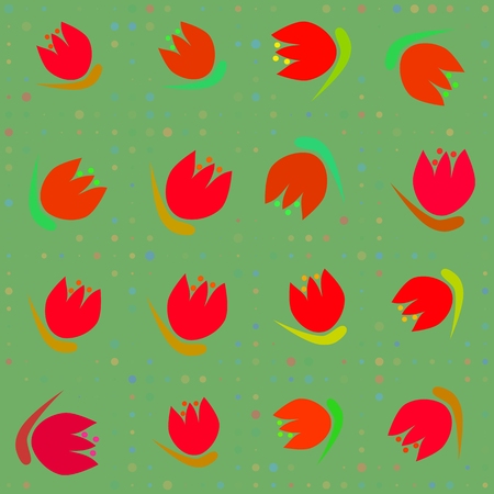 Decorative floral seamless red green patternの写真素材