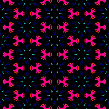 Abstract kaleidoscopic pink black floral regular seamless pattern