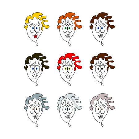 Human face icon character type - colorful variety simple stylized cartoon digitally drawingのイラスト素材