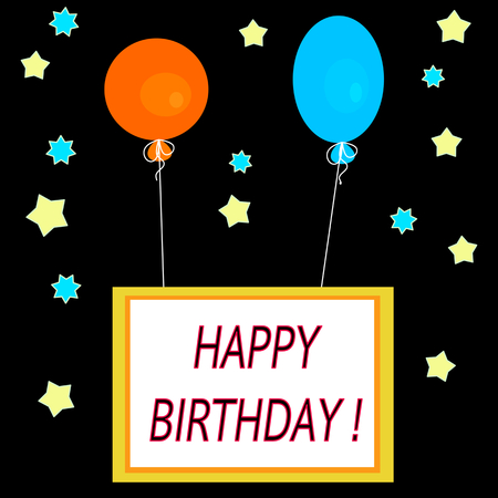 Simple square celebration card with hot air balloons and inscription "happy birthday!"のイラスト素材