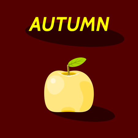 Yellow apple fruit with inscription autumn, oval shadow, on dark red backgroundのイラスト素材