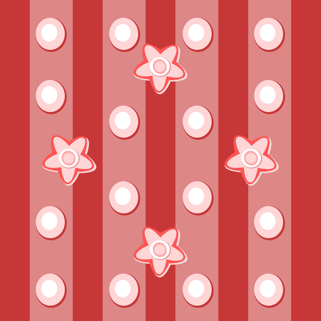 Pink red white floral spotted striped tileのイラスト素材