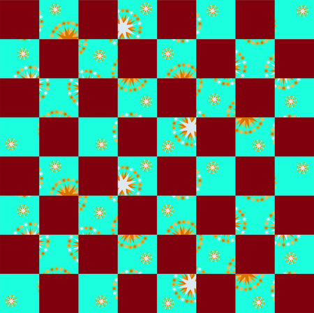 Abstract seamless checkerboard with floral fragmentsの写真素材