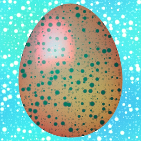 Spotted orange turquoise egg on fine blue backgroundの写真素材