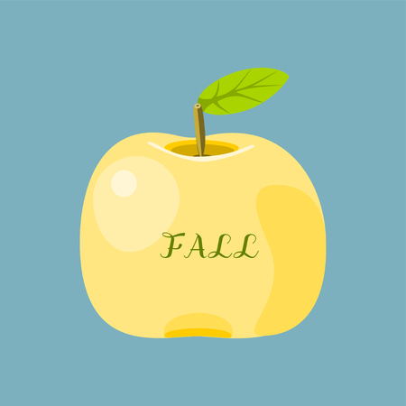 Juicy yellow apple with inscription Fall on blue gray square tileのイラスト素材