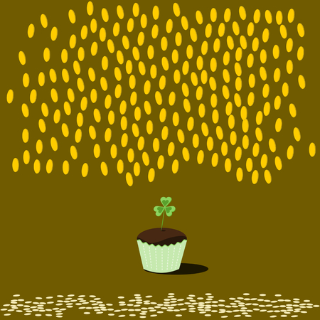 Dark chocolate cupcake in green packaging with clover leaf.のイラスト素材