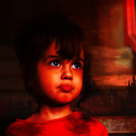 Face of a little boy in retro styleの写真素材