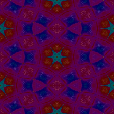 Red blue symmetrical vibrant pattern with turquoise starの写真素材