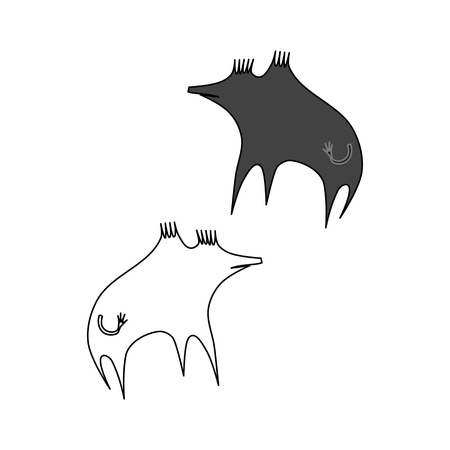 Wild boars - black and white. With version for coloring book without filling - just contours.のイラスト素材